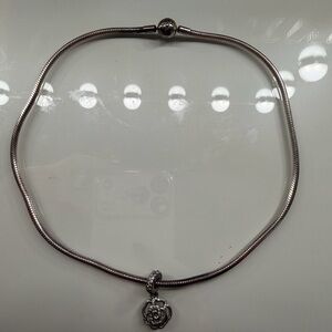 Pandora Silver Necklace with Floral Heart Pendant